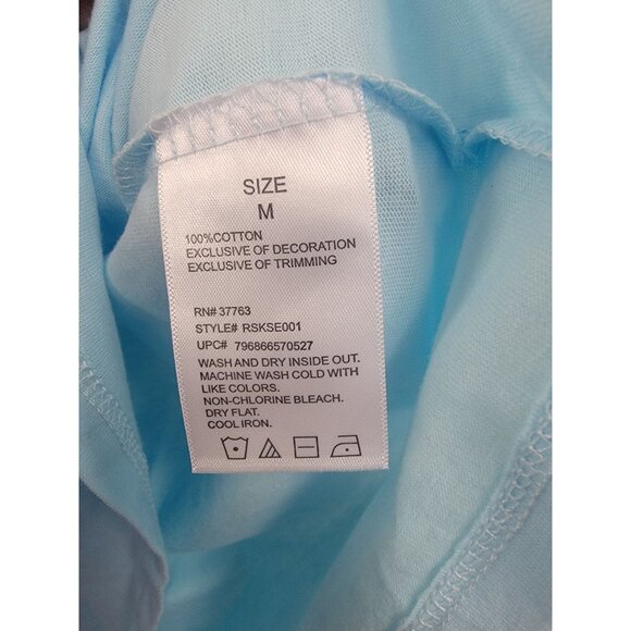 Rafaella Womens Light Blue Cotton Short Sleeve Top With Embroidered V-Neckline & - Picture 4 of 5